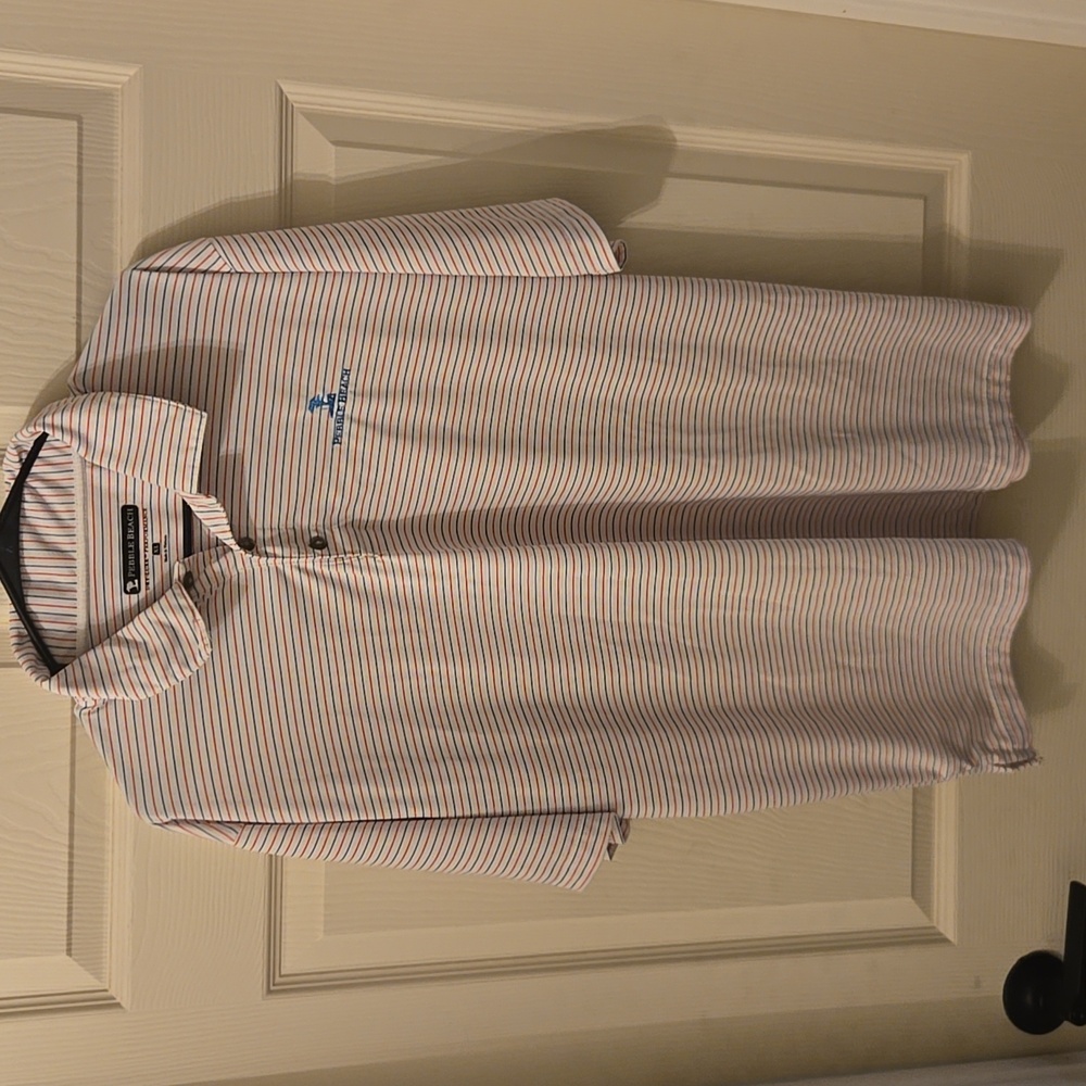 Pebble Beach Red White and Blue Striped Golf Polo XL